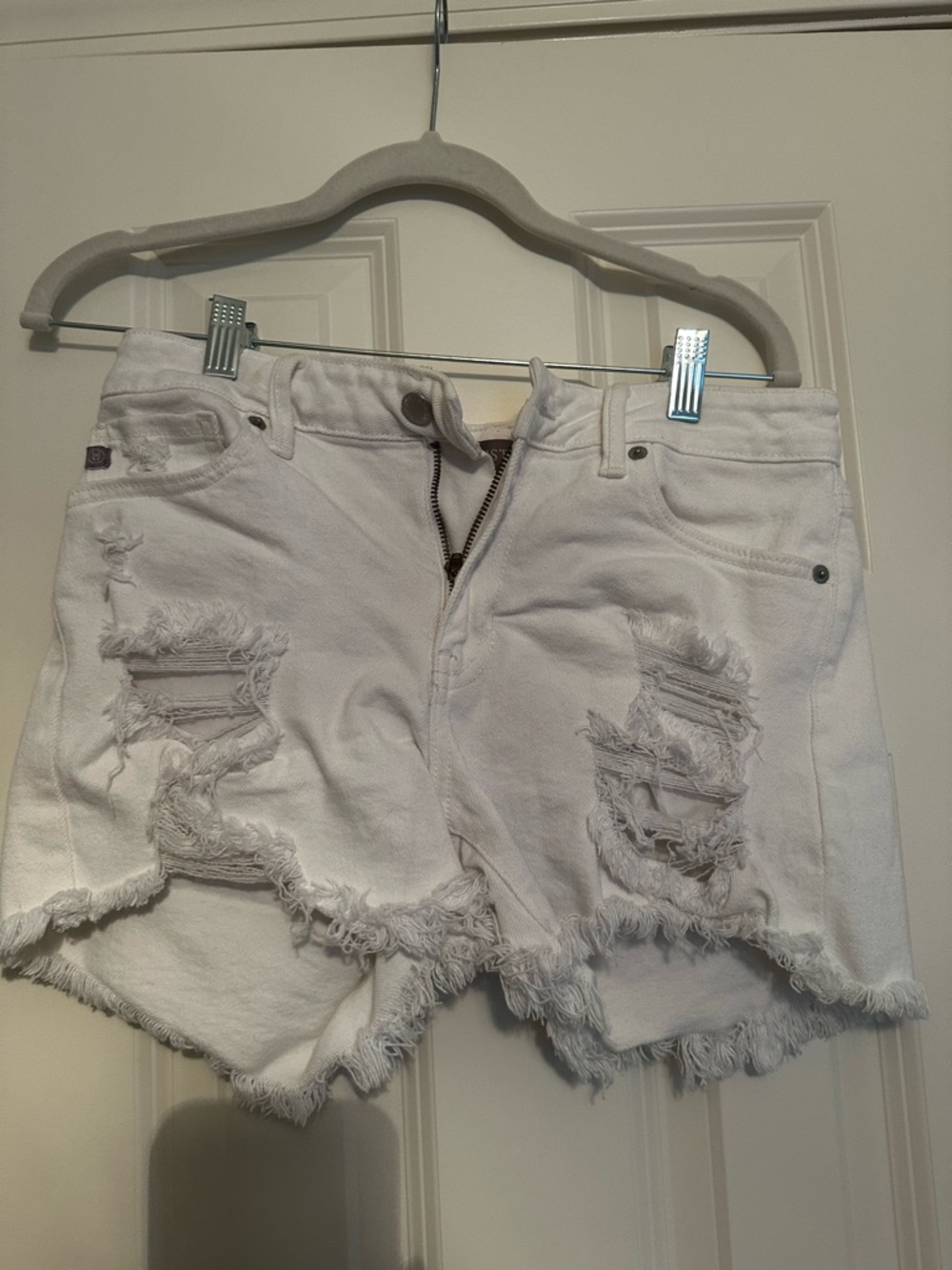Just USA White Distressed Frayed Hem Jean Shorts